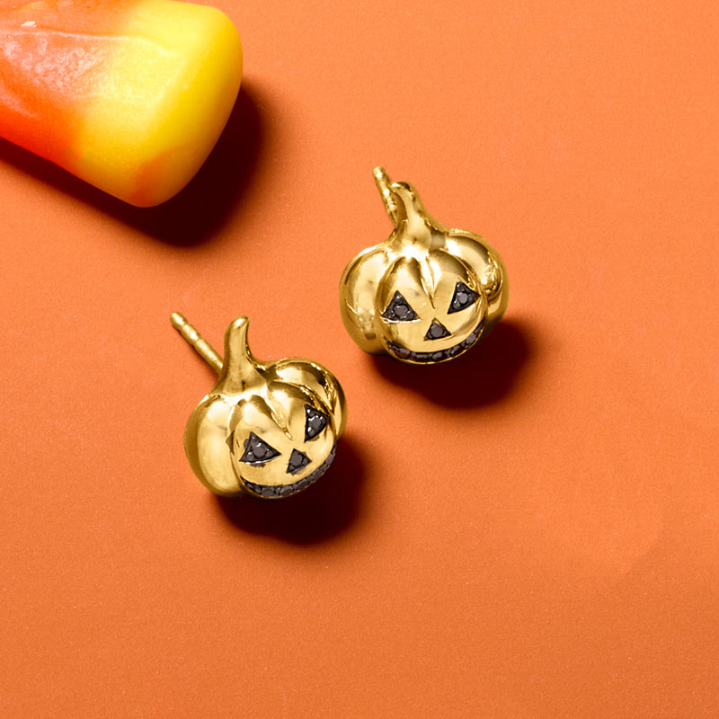 .10 ct. t.w. Black Diamond Jack-O'-Lantern Earrings in 18kt Gold Over Sterling