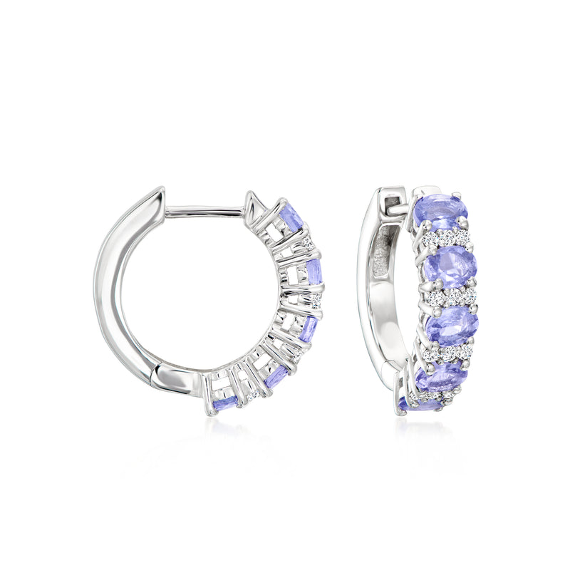 Sterling silver hoop earrings with purple tanzanite and clear topaz accents