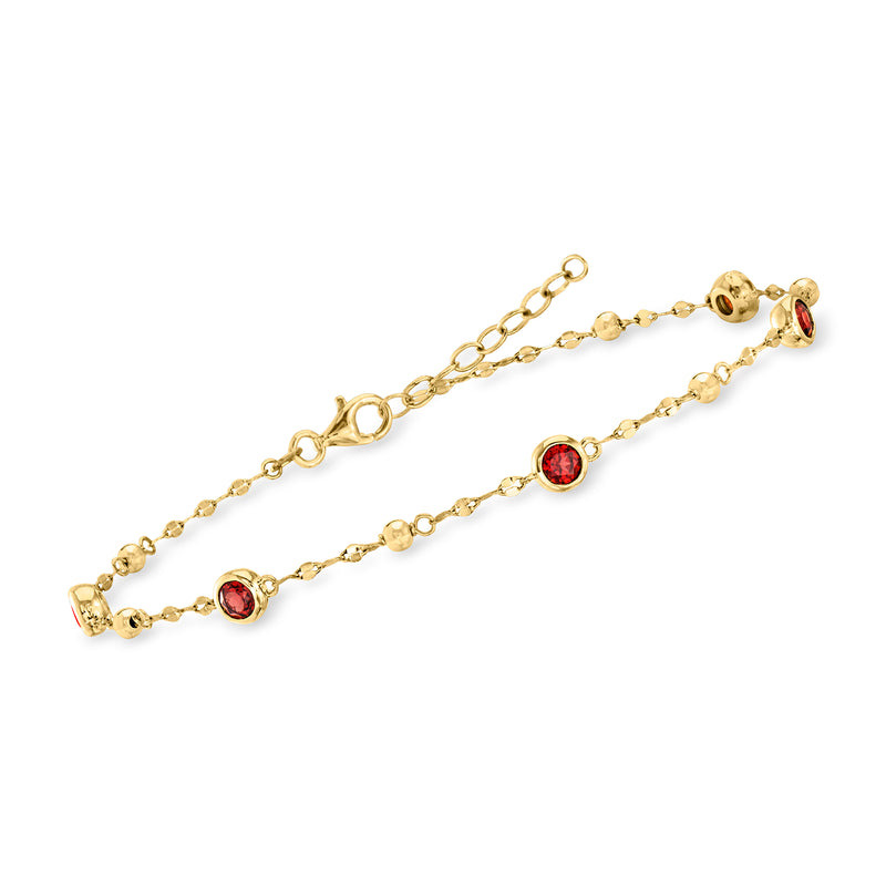 Gold over sterling anklet with red round gemstone stations and spring-ring clasp
