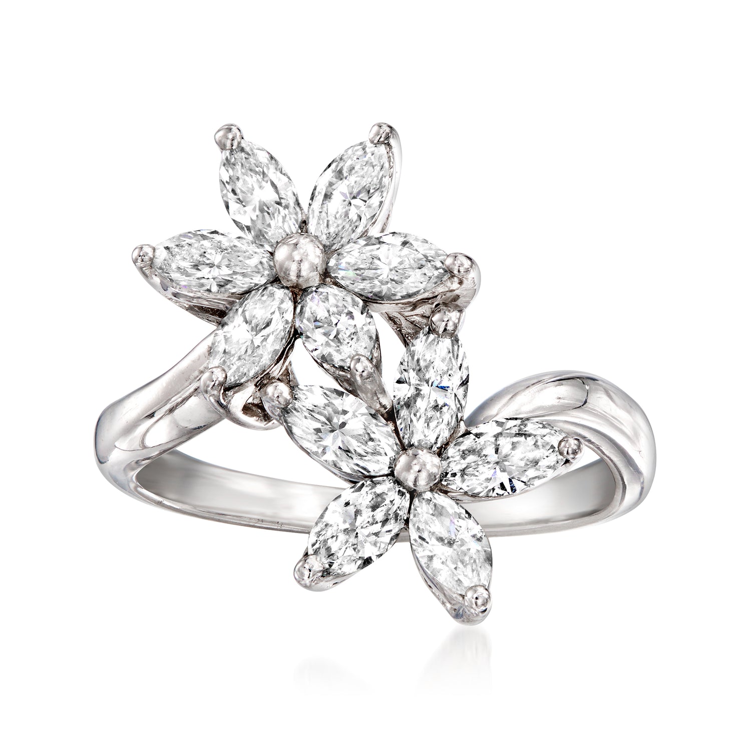 C. 1990 Vintage 1.00 ct. t.w. Diamond Flower Bypass Ring in 18kt White Gold