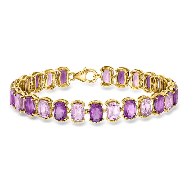 Gold over sterling tennis bracelet with oval amethyst-toned stones and clasp closure