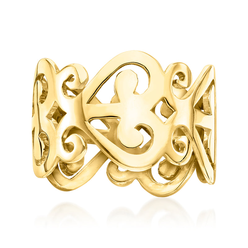 Gold over sterling heart swirl ring with openwork heart design