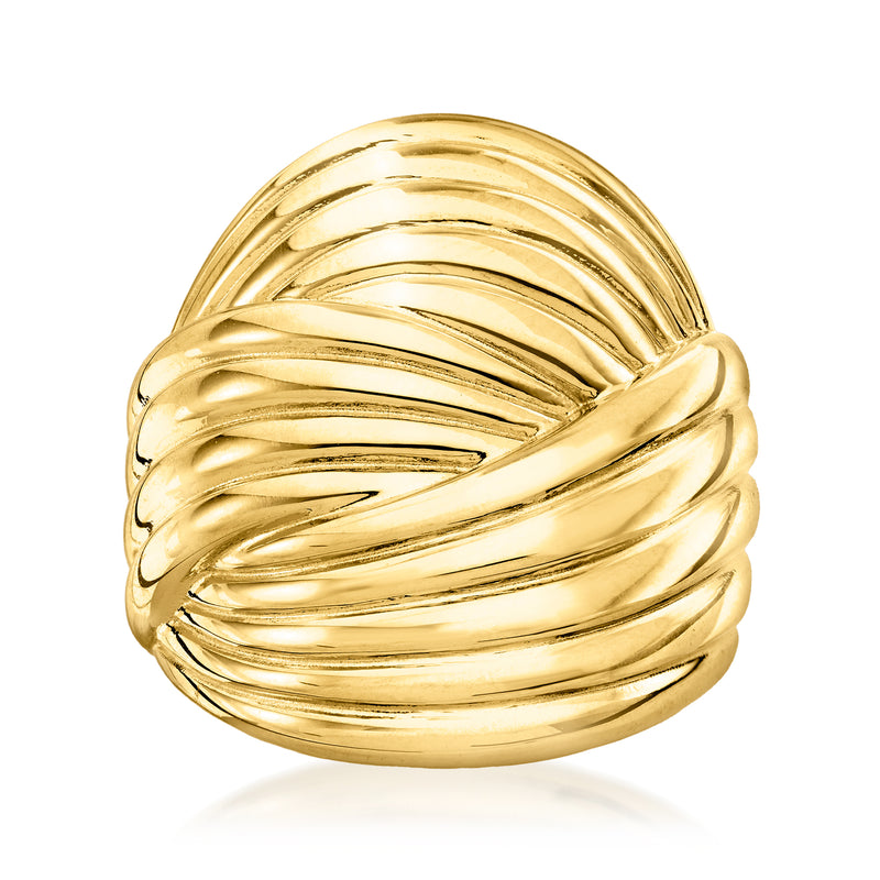 Gold over sterling twisted knot ring with smooth twisted bands, shiny finish