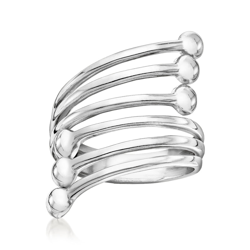 Sterling silver multi-row spiral ring with rounded bead-like loops
