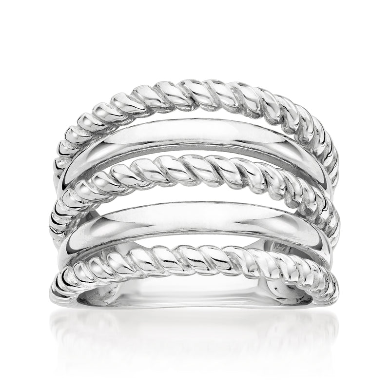 Multi-row sterling silver ring with polished chain-link bands