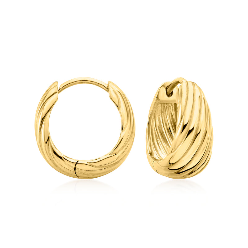 Ridged hoop earrings in gold over sterling, curved ribbed texture, pair