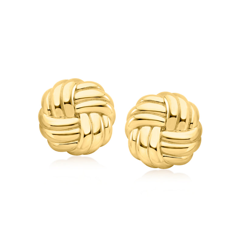 Gold over sterling love knot stud earrings, round intertwined design
