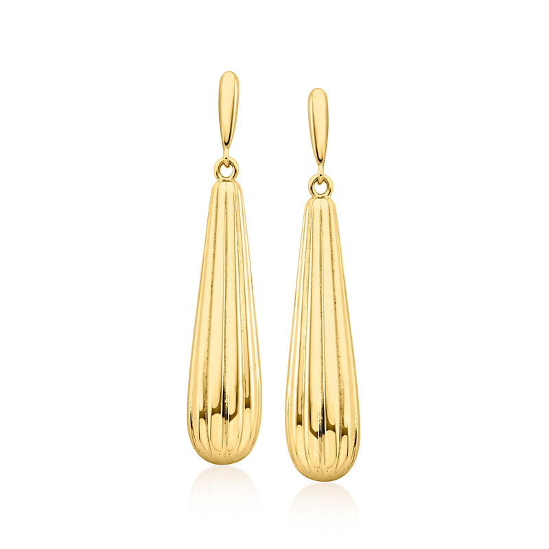 Gold over sterling teardrop drop earrings with ridged texture