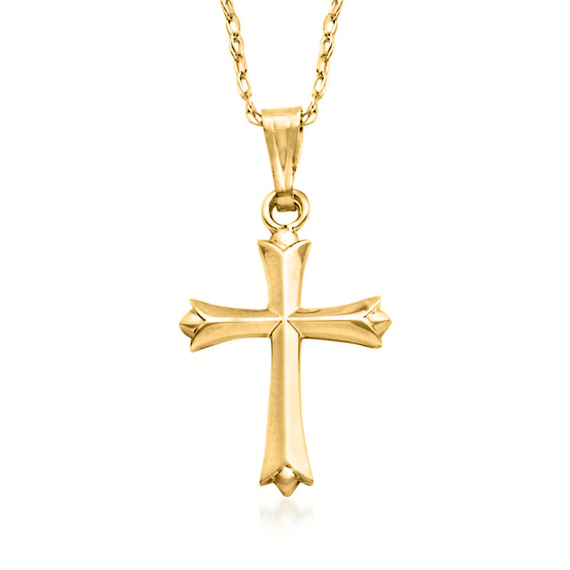 14kt yellow gold cross pendant necklace with link chain
