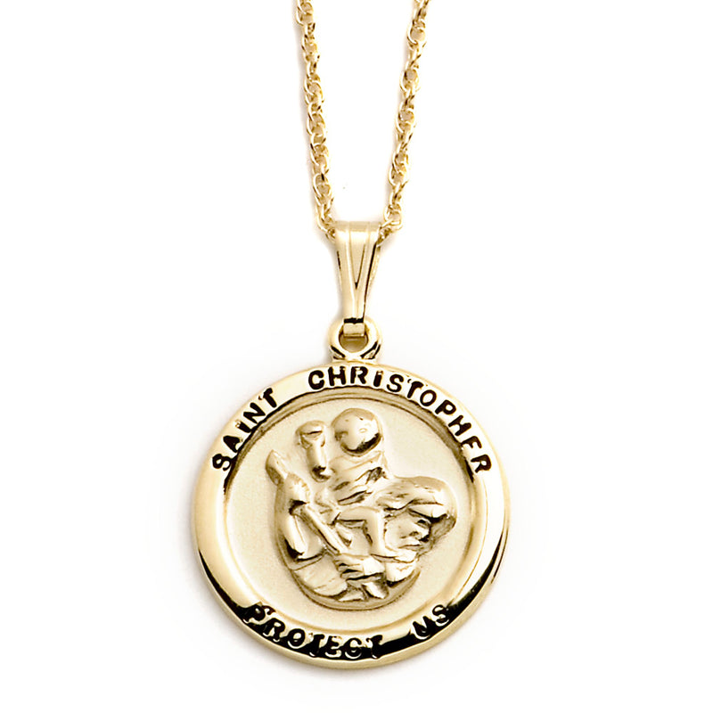 14kt yellow gold Saint Christopher medal pendant on chain necklace