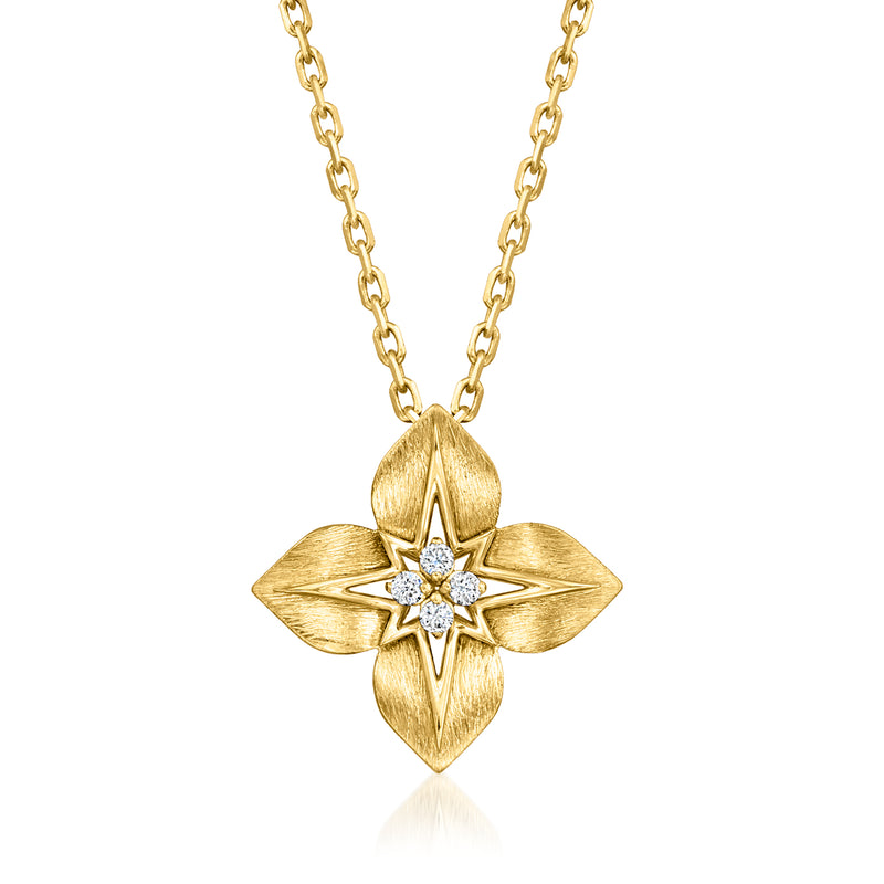 Roberto Coin Aurora diamond flower necklace, 18kt yellow gold pendant with diamonds