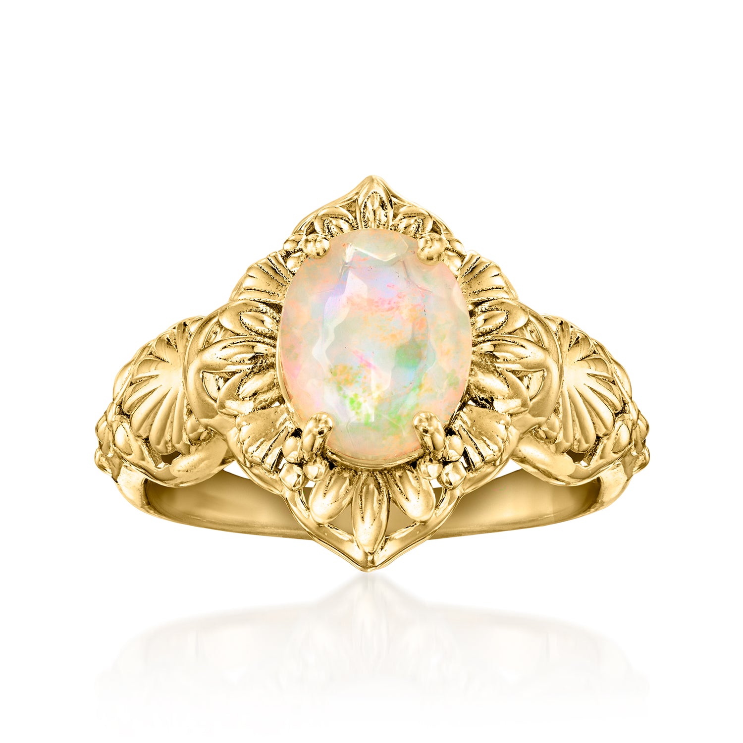 Opal Marquise-Shaped Ring in 18kt Gold Over Sterling