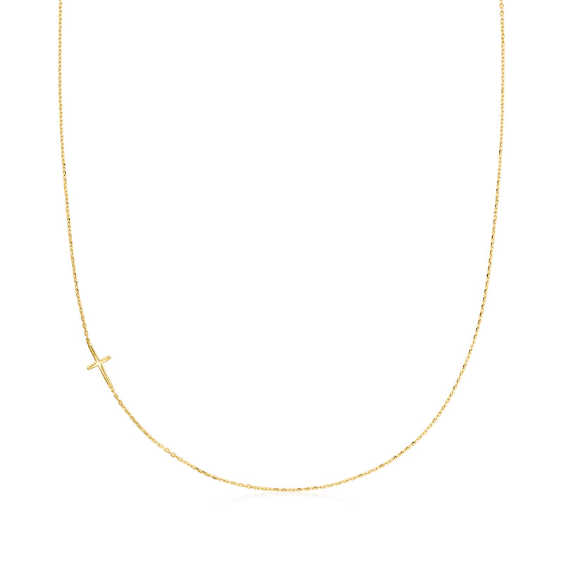 14kt yellow gold sideways cross pendant necklace with fine chain