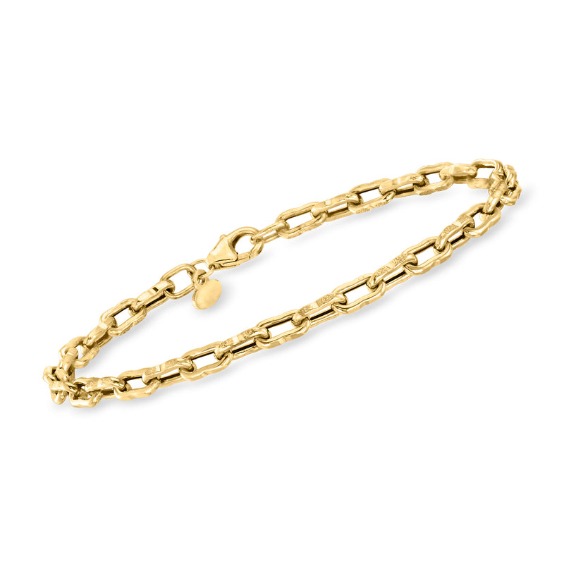 14kt yellow gold cable-link chain bracelet with small round charm
