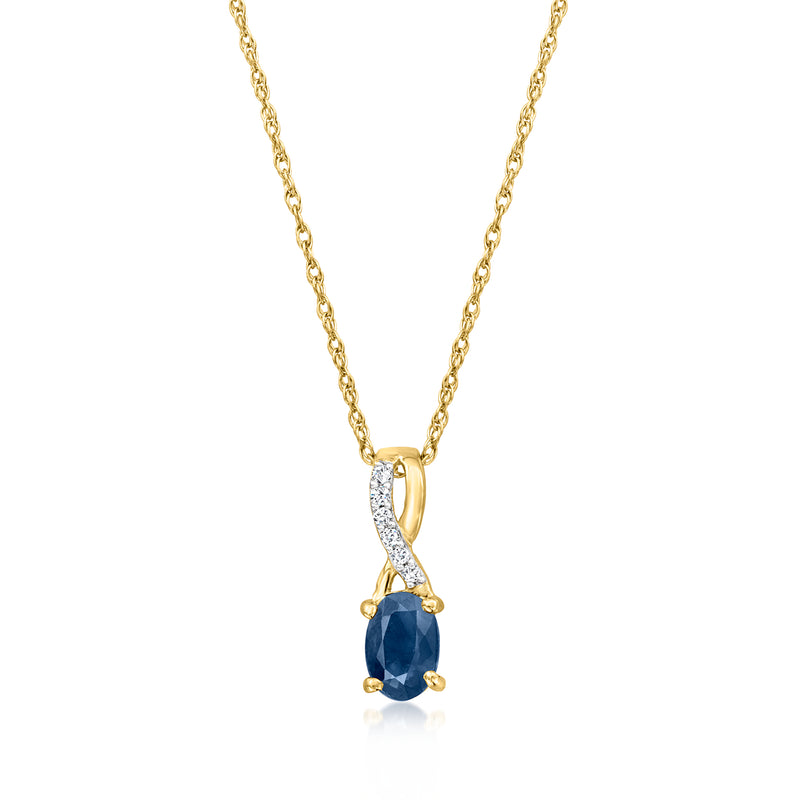 14kt yellow gold sapphire pendant necklace with diamond accents, gold chain