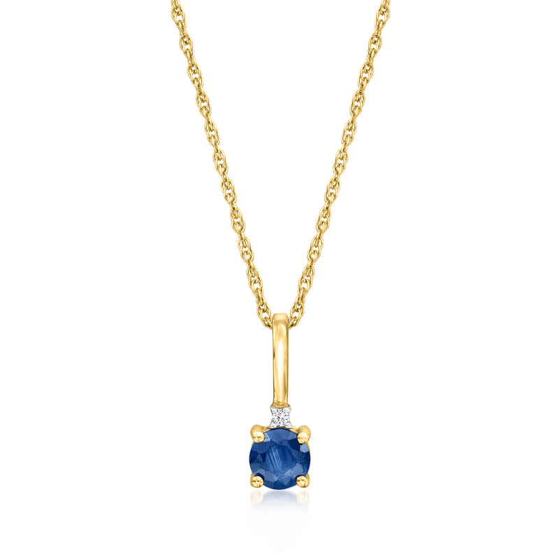14kt yellow gold pendant necklace with round blue sapphire stone