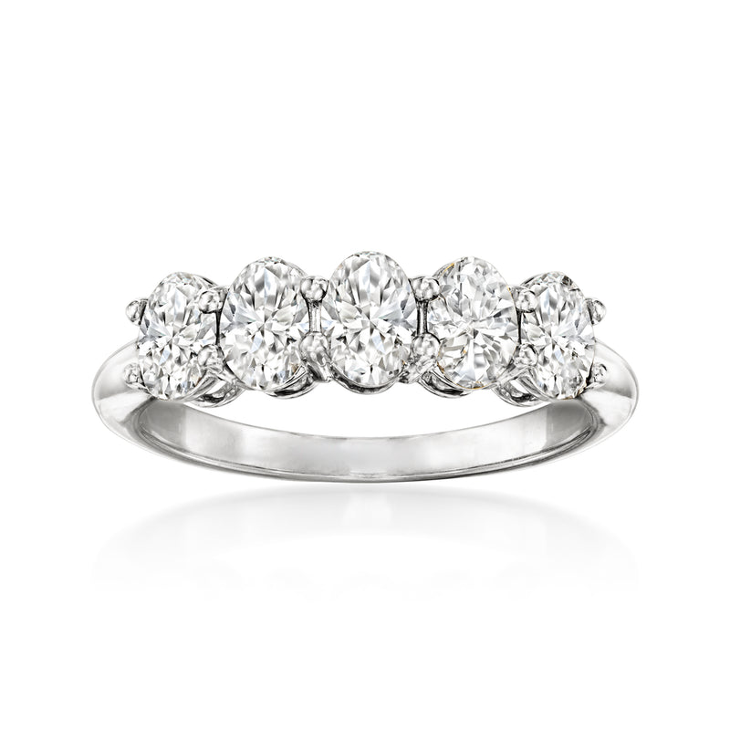 14kt white gold five-stone ring with five oval diamonds in prong settings