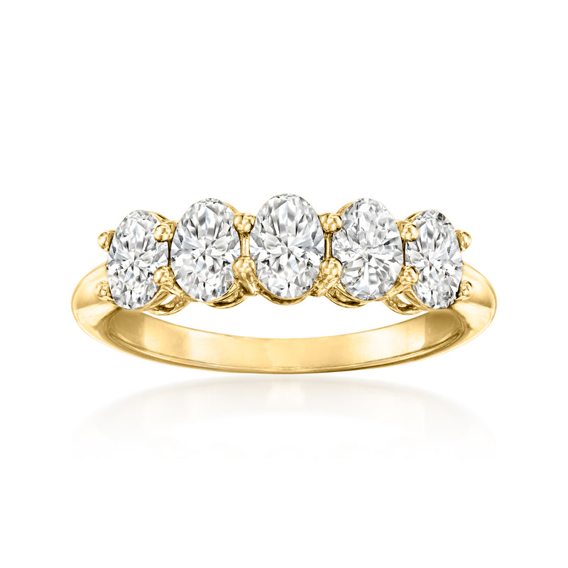 Five-stone oval lab-grown diamond ring in 14kt yellow gold, five prong-set ovals