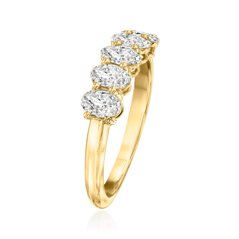 Five-stone oval lab-grown diamond ring, 14kt yellow gold band with prong-set ovals