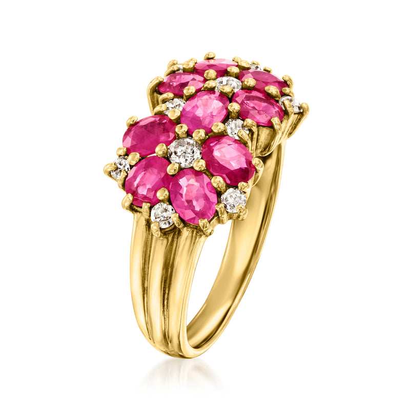 Vintage ruby and diamond statement ring, curved 18kt yellow gold band