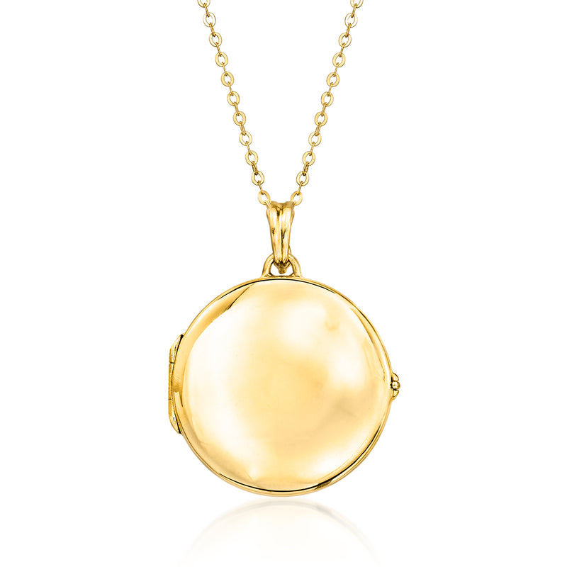 Round 18kt yellow gold locket pendant with cable chain and loop bail