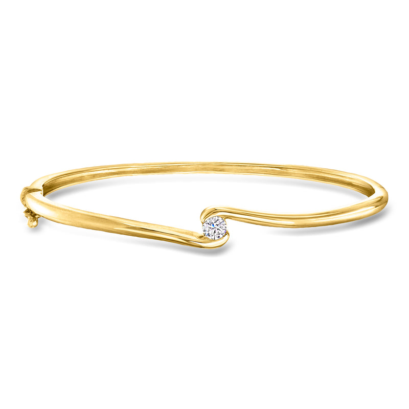 18k gold over sterling bypass bangle bracelet with round lab-grown diamond