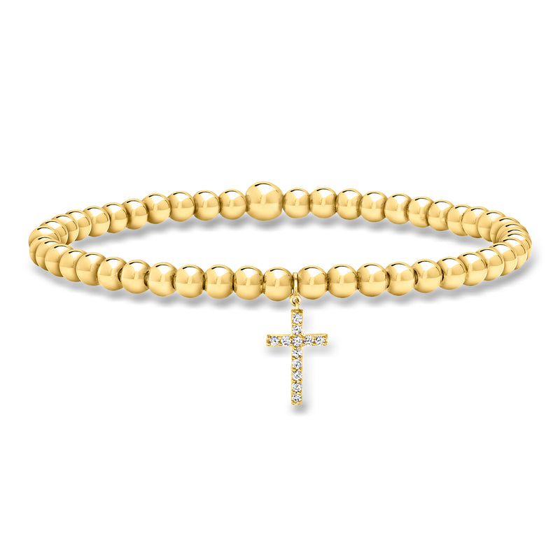 18kt gold vermeil bead stretch bracelet with diamond cross charm