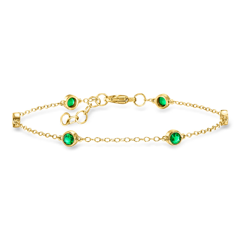 18kt gold over sterling emerald station bracelet with bezel-set green stones