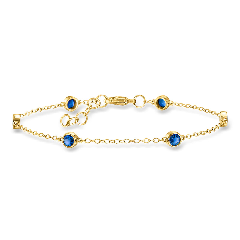 18kt gold over sterling station bracelet with five blue sapphire bezel settings
