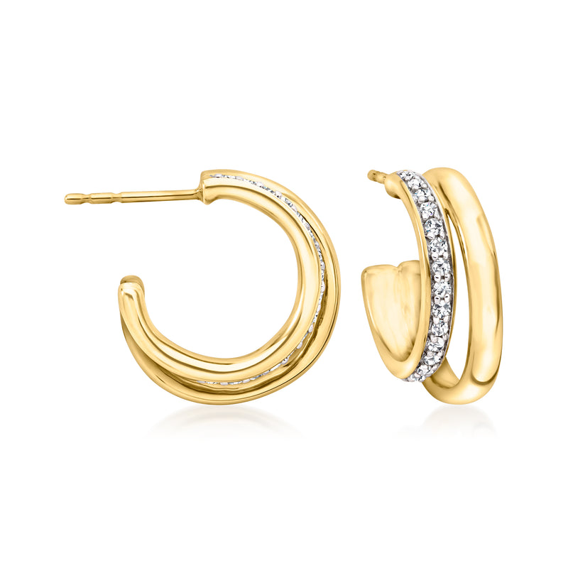 14kt yellow gold double-hoop earrings with diamond accents