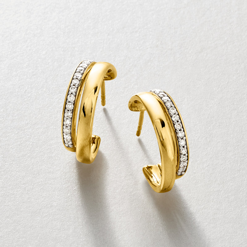 Diamond double-hoop earrings in 14kt yellow gold