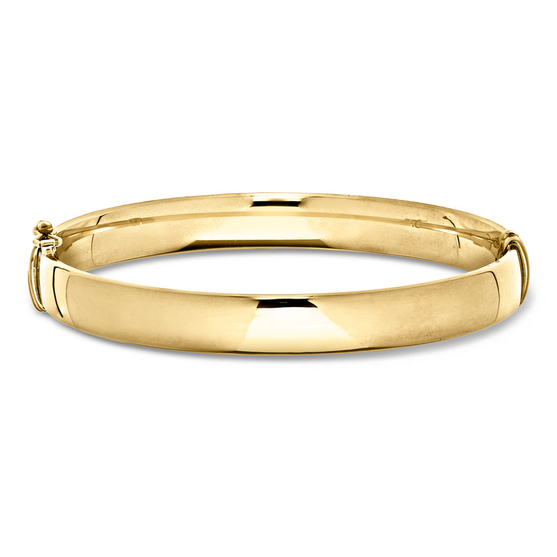 14kt yellow gold oval hinged bangle bracelet with smooth polished face