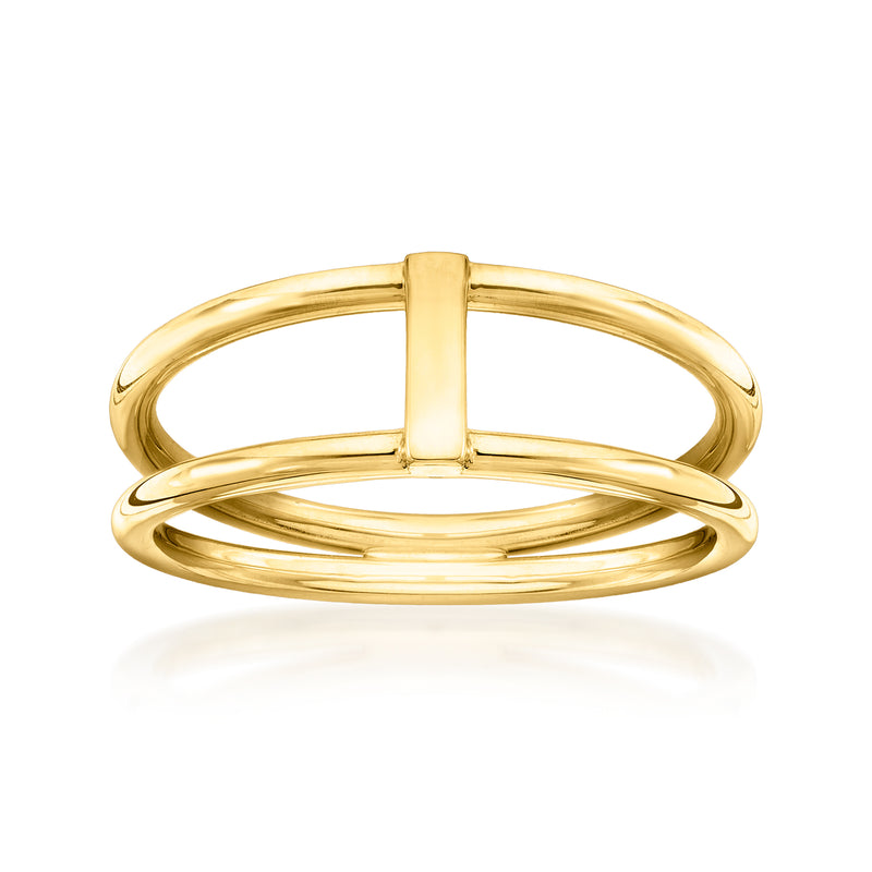 10kt yellow gold open-space bar ring with stacked bands and vertical bar