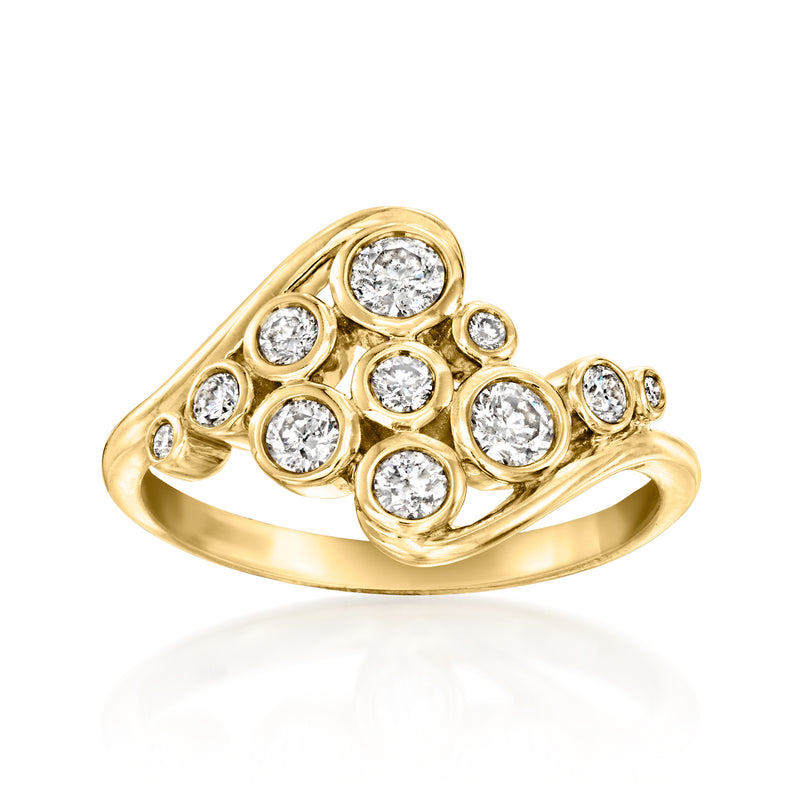 14kt yellow gold bezel-set diamond multi-row ring with round stones