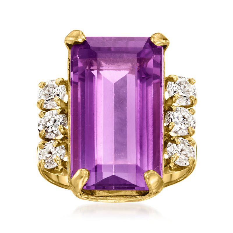14kt yellow gold amethyst and diamond statement ring with emerald-cut amethyst