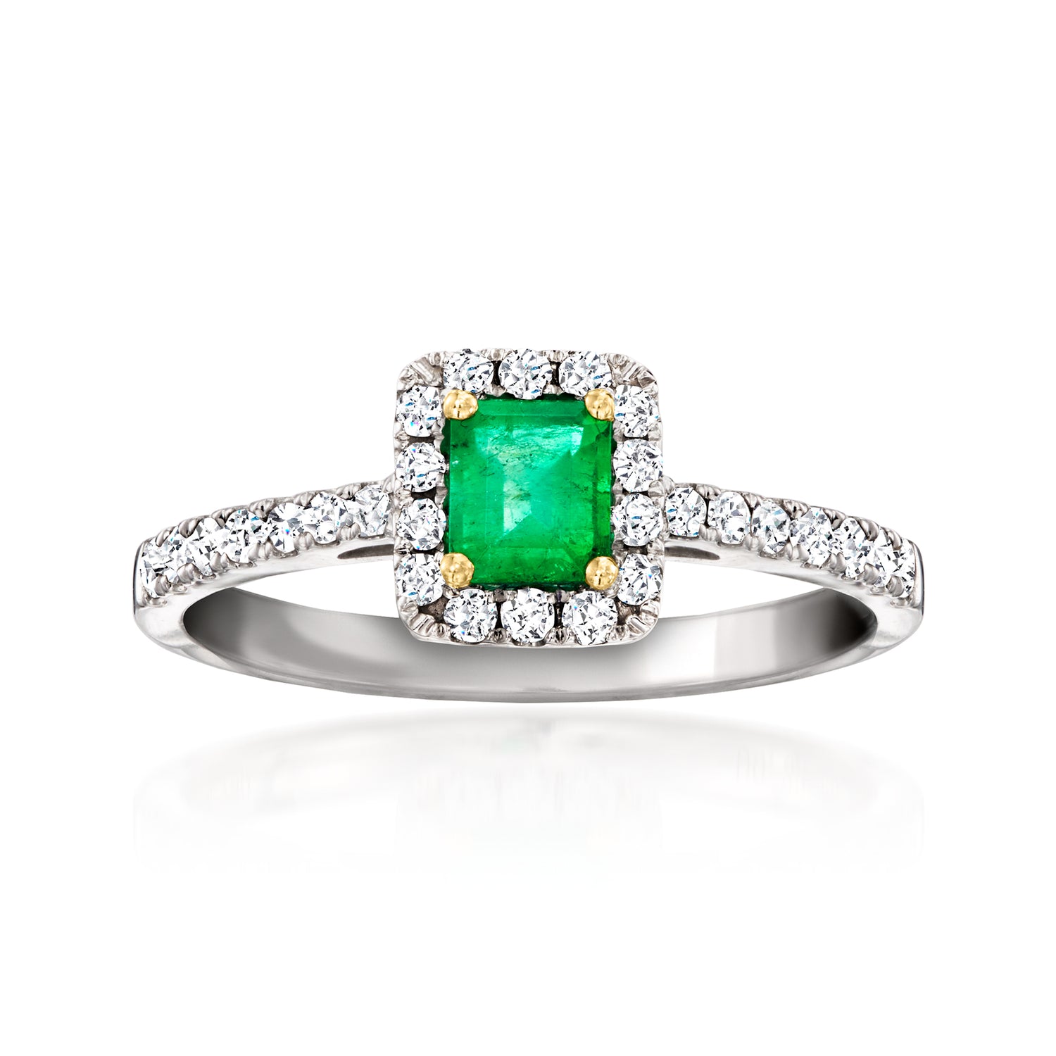 C. 1990 Vintage .38 Carat Emerald Ring with .33 ct. t.w. Diamonds in 18kt White Gold