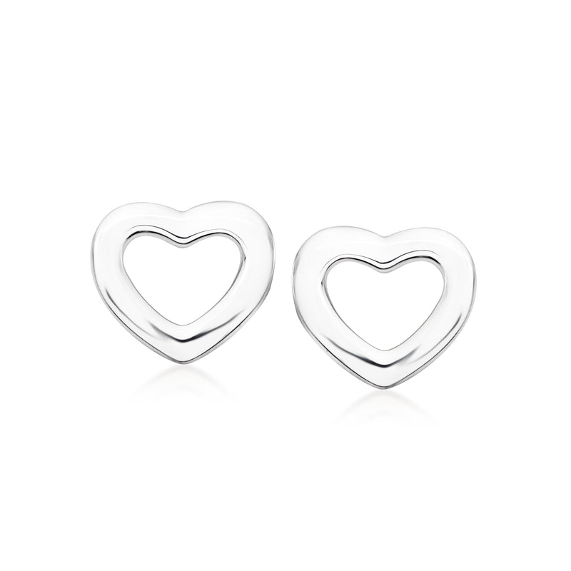 Sterling silver heart post earrings with smooth raised double-heart outline
