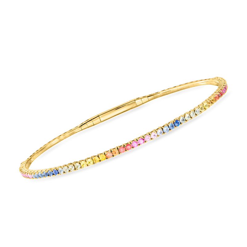 14kt yellow gold bracelet with multicolored sapphire rows and small round accents