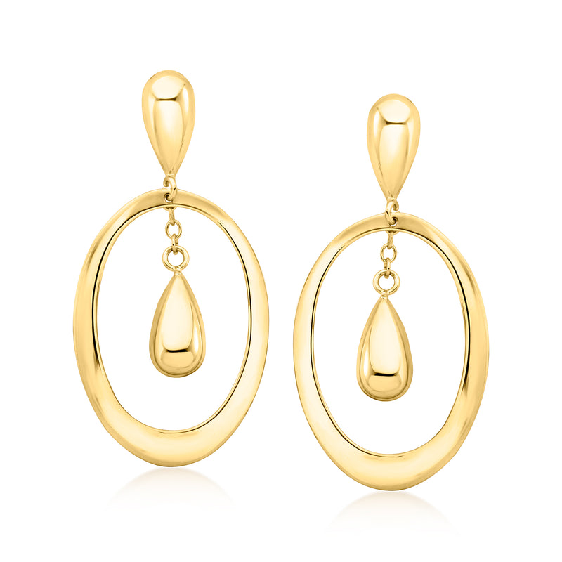 18kt yellow gold oval drop earrings with teardrop dangle