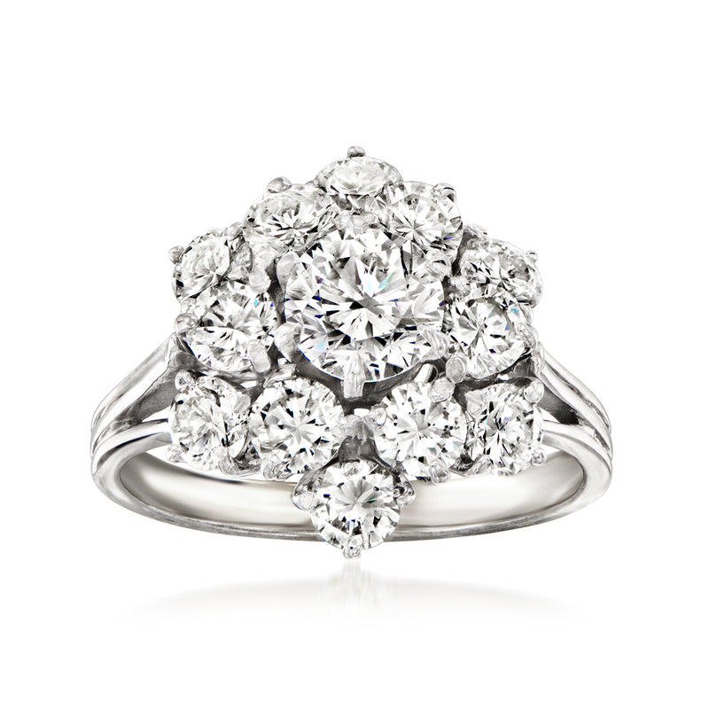 Vintage 14kt white gold diamond cluster ring with large round stones