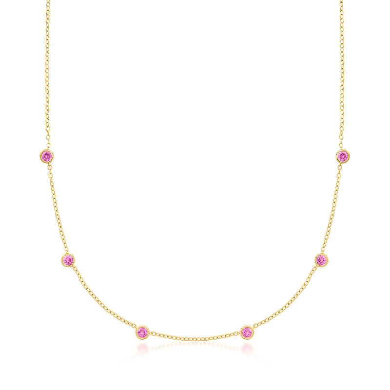 18kt gold over sterling station necklace with pink round sapphires in bezels