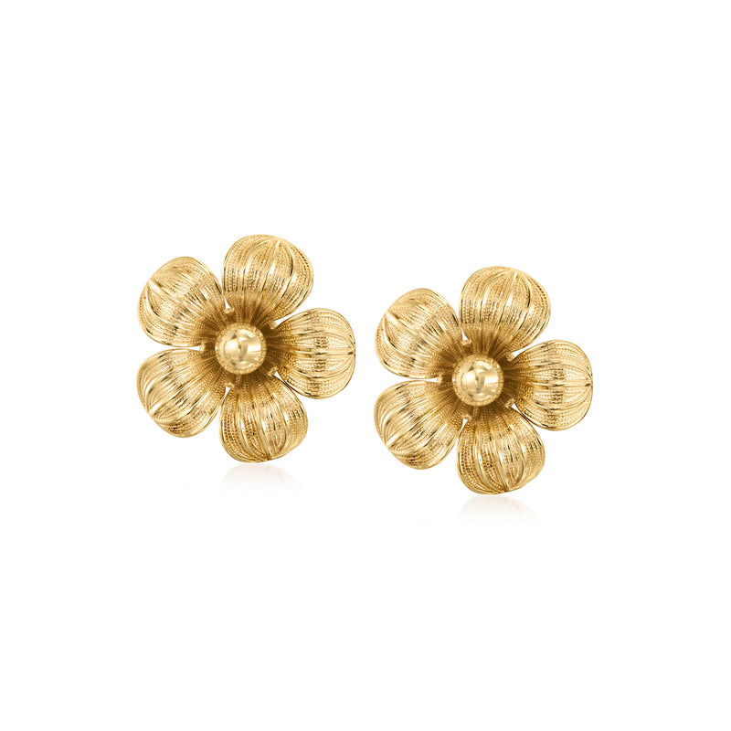 10kt yellow gold flower clip earrings with textured petals