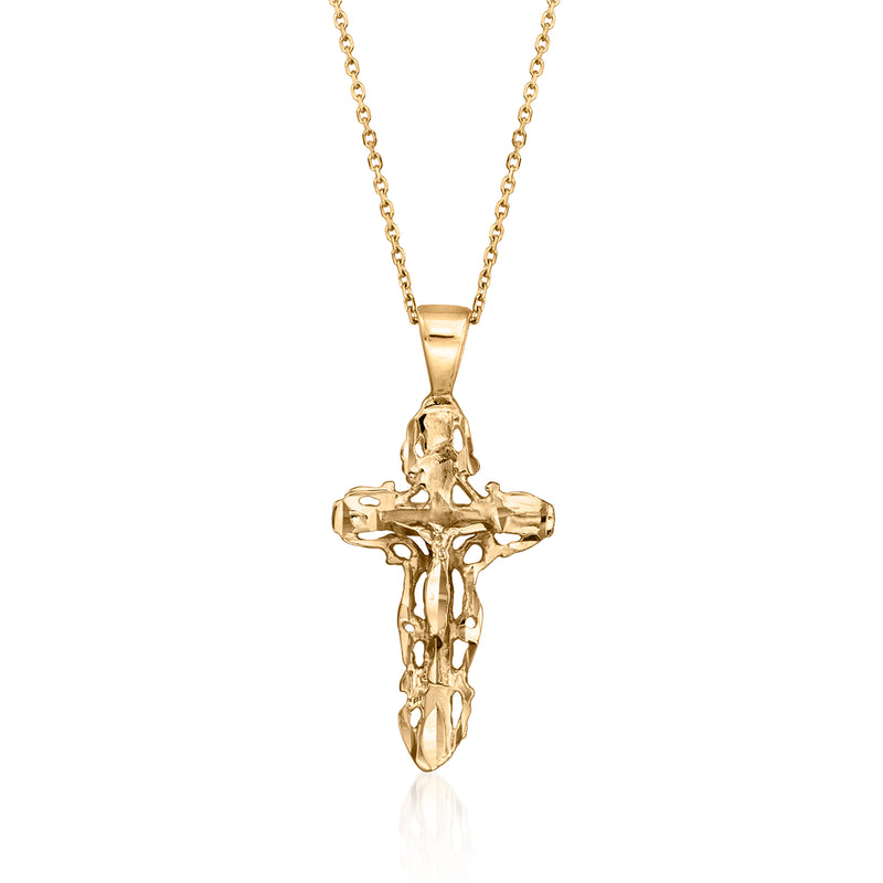 Vintage 14kt yellow gold crucifix pendant on a fine chain necklace