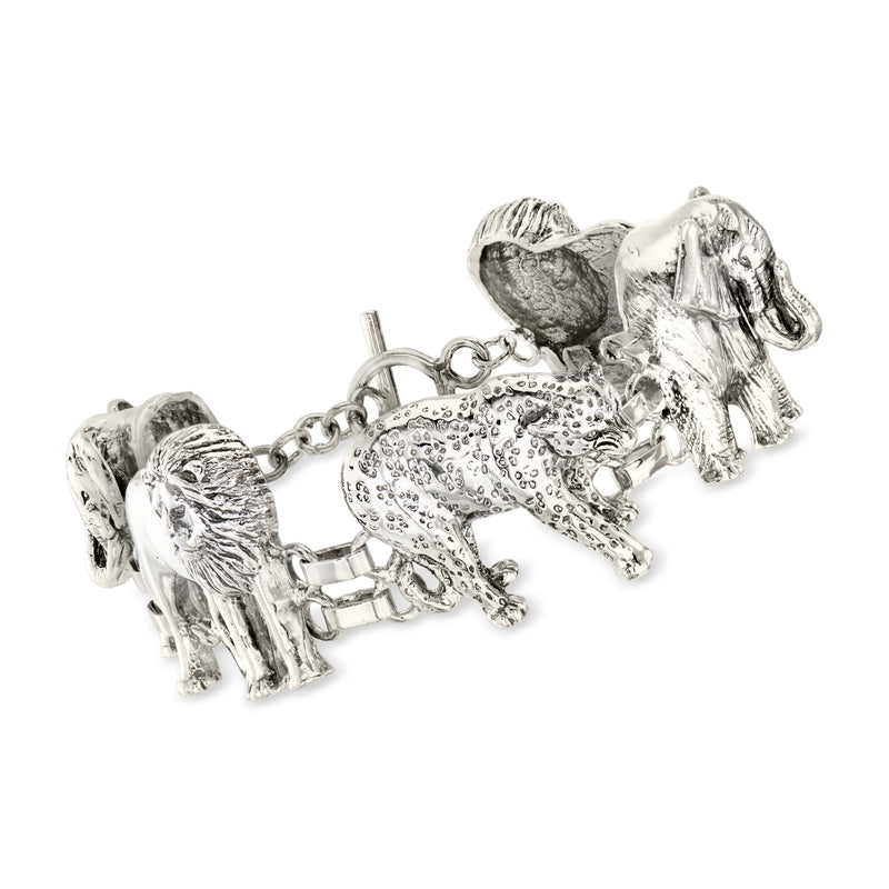 Sterling silver animal charm bracelet with three sculpted figures