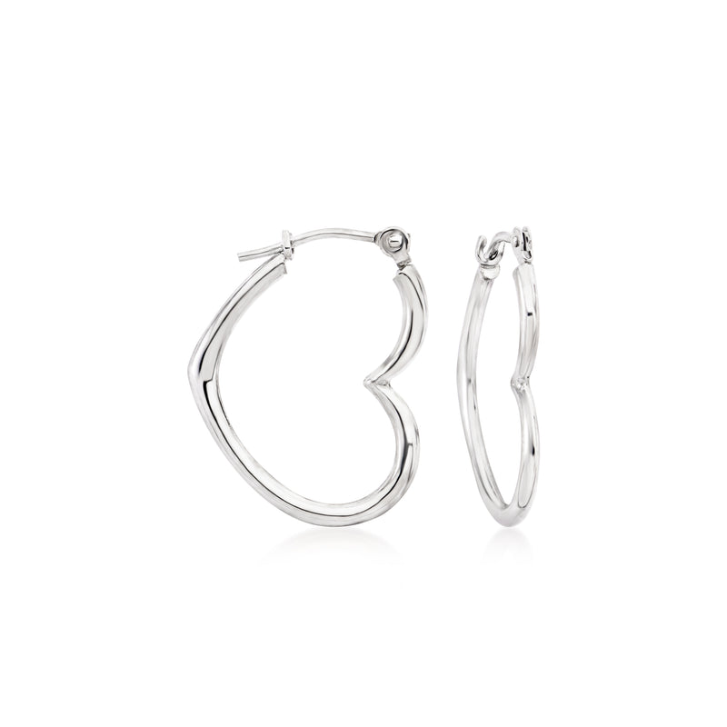 14kt white gold heart hoop earrings