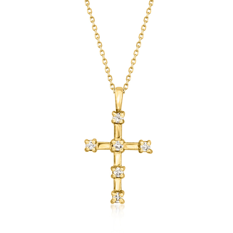14kt yellow gold diamond cross pendant necklace with small round stones