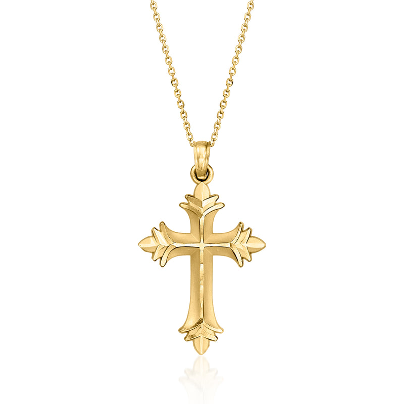 Vintage 14kt yellow gold cross pendant necklace with flared cross design