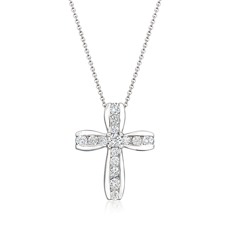Vintage diamond cross pendant necklace in 14kt white gold