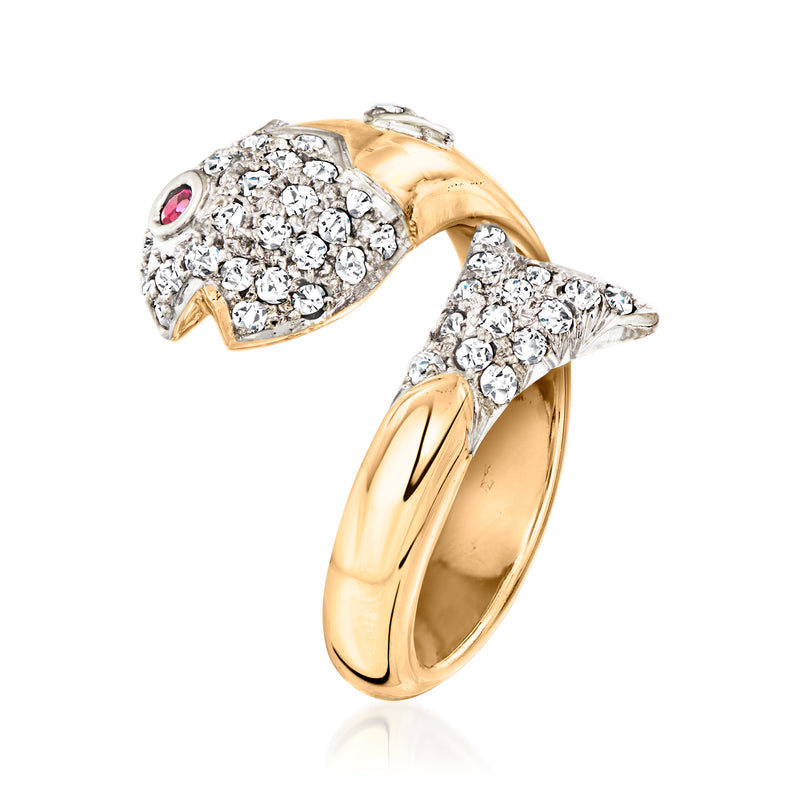 Diamond fish ring in 14kt yellow gold with single ruby