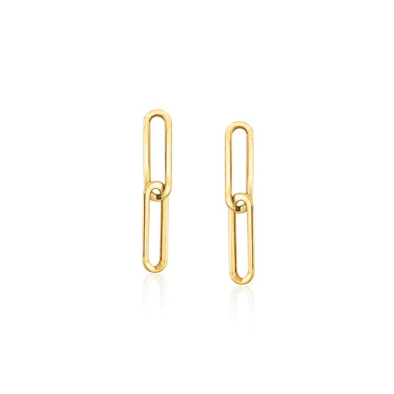 14kt yellow gold paper clip link drop earrings with long oval drop links